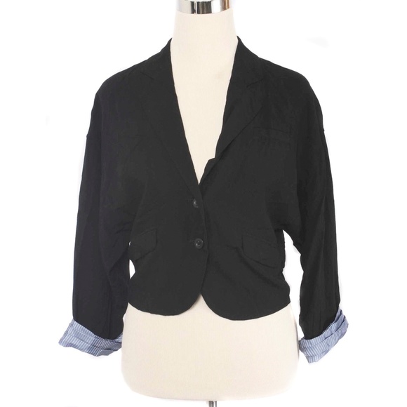 FREE PEOPLE Black Dolman Sleeve Cropped 2 Button Pattern Cuff Blazer - Picture 2 of 7